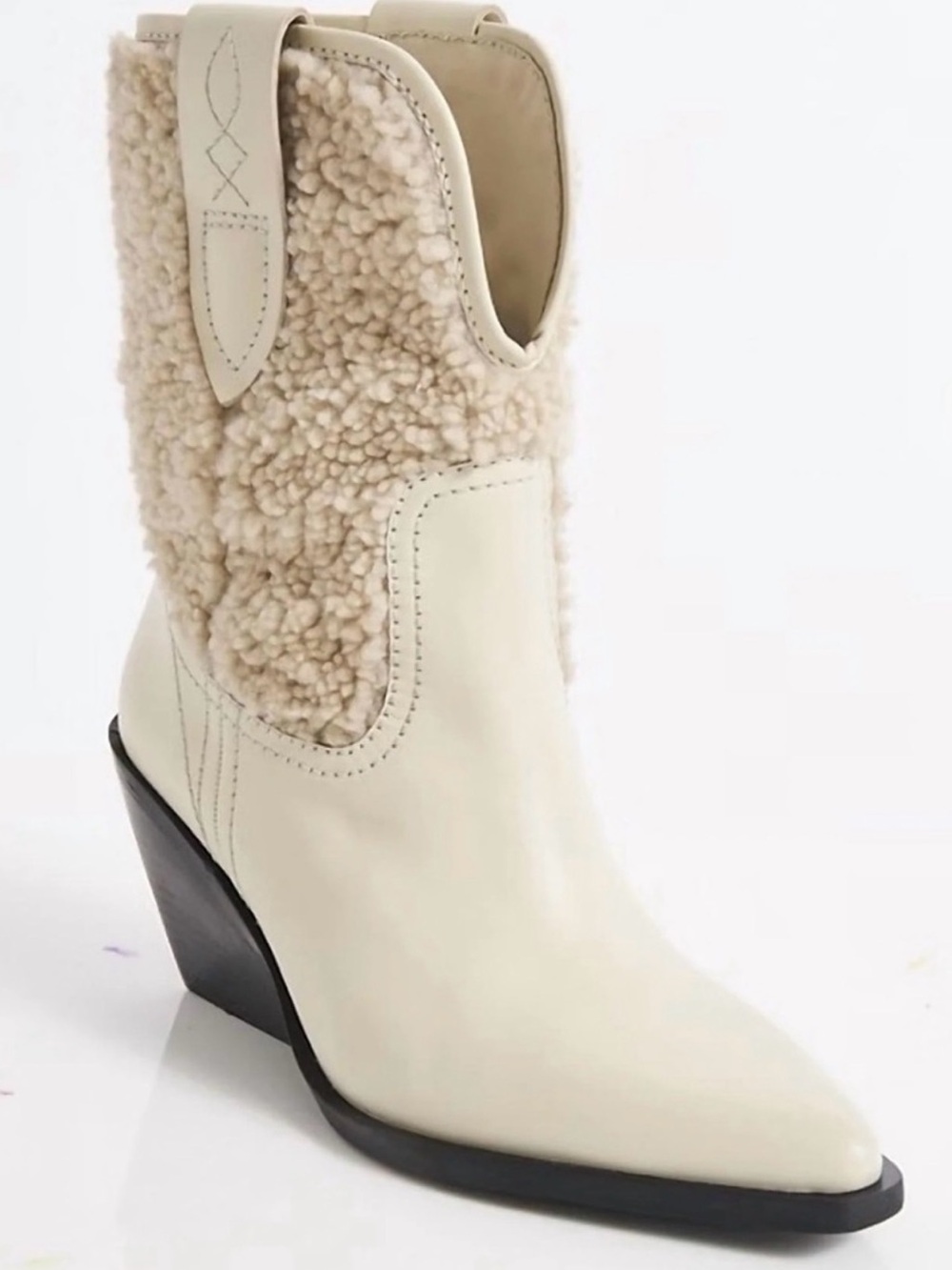 Free People Shearling-Trim Western Ankle Boots Size 8.5